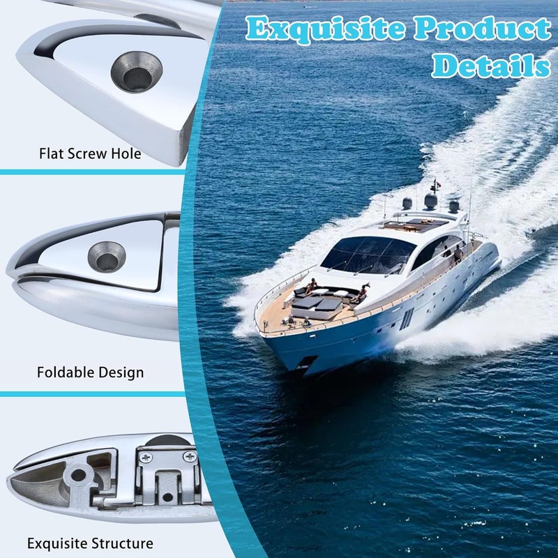 Pvrud Folding Boat Cleats 316 Stainless Steel - 5"/6" Marine Grade Flip-Up Dock Cleats with Backing Plates & Fasteners - Compatible with Yacht, Kayak, Pontoon - 2/4 Pack - Image 5
